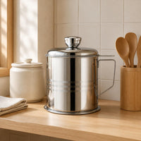 Stainless Steel Oil Filter Pot Easy to Clean Grease Storage Can for Home Kitchen