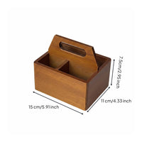 Multi-Compartment Storage Box Sturdy Wood Construction Handled Desktop Carrier