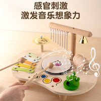 儿童木质音乐台敲琴敲锣风铃响板架子鼓宝宝打击乐器早教益智玩具