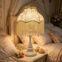 Table Lamp with Textile Shade Decorative Bedside Table Lamp Floral Warm for Bedroom, Reading Corner