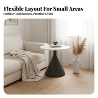 2 Pieces Round Pedestal Table Set Modern Contemporary Coffee Table Side Table Nesting Table Mineral Texture Top Sleek Metal Base Suitable for Homeowners Apartment Dwellers Small Areas