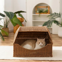 Wicker Pet House Indoor Wicker Pet Bed Cozy for Living Room, Bedroom, Small Dogs
