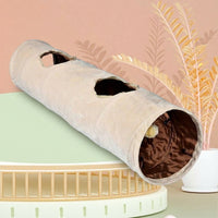 Foldable Cat Tunnel Bed with Soft Lining, Silent Rice White Cat Cave for Small Cats, 120cm Oxford Cloth Play Area with Hanging Attachment