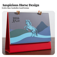 2026 Desk Calendar, Leather Stand, Monthly Planner, Business Promo, Office, Zodiac Horse