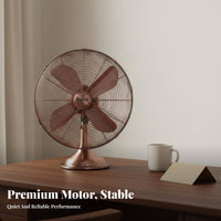 Portable Retro Electric Fan Wide Angle Oscillation Vintage Design Desk Fan Adjustable Tilt Antique Design Air Circulator 3 Speed Settings for Office, Bedroom, Living Room