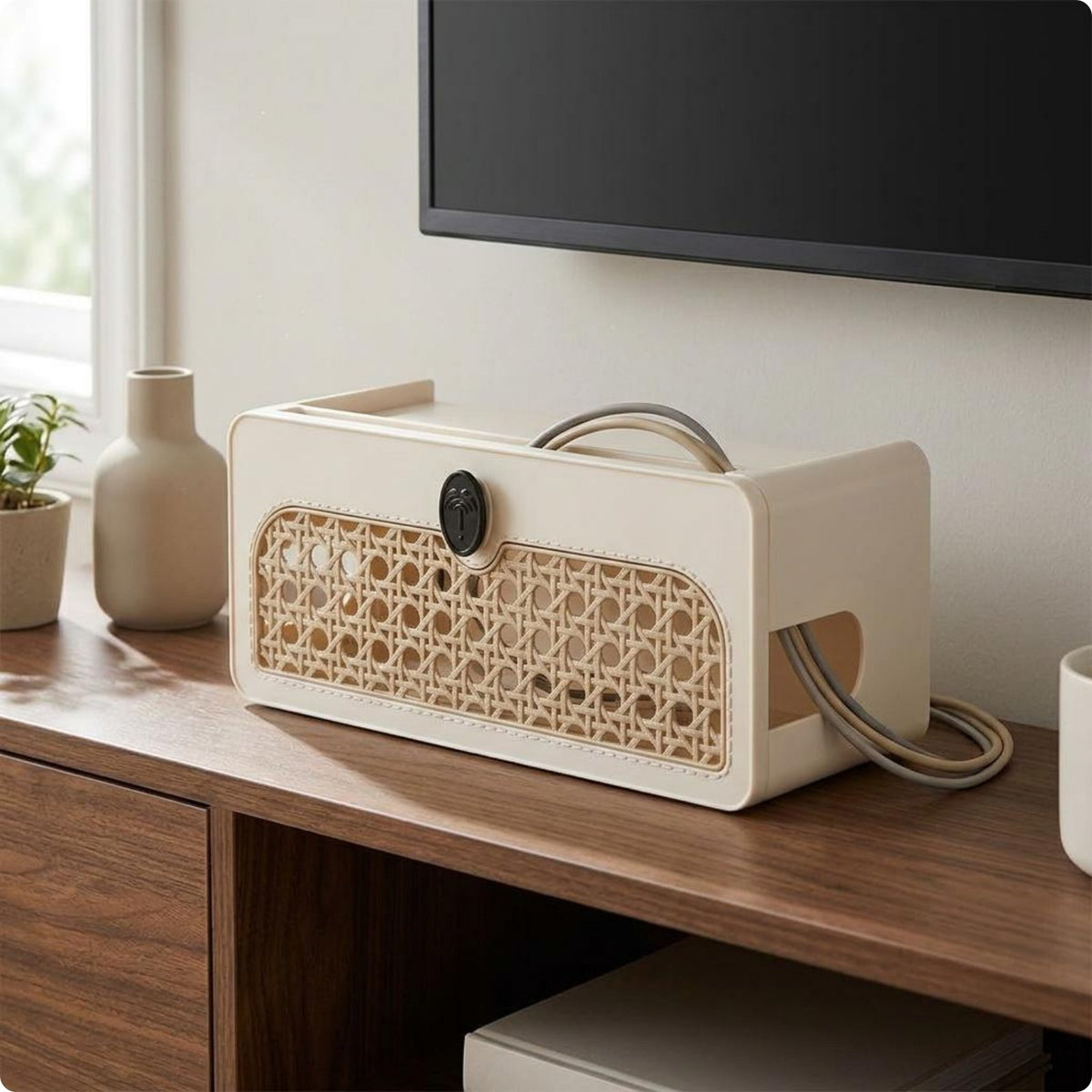 Desktop Cable Organizer Side Pass-Through Openings Hard-Shell Cable Box