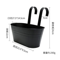 Rustic Iron Oval Hanging Flower Pot with Double Hooks for Fence