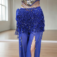 Belly Dance Hip Scarf Sequined Sequin Tassel Wrap Multi-Layered Fringe Dance Skirt for Dancers, Parties, Festivals