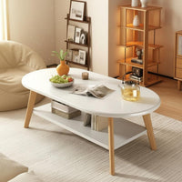 Two-Tier Wooden Tea Table Rounded Corners Mid-Period Modern Coffee Table Heavy Duty Living Room Furniture for Reception Area