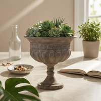 Pedestal Planter Vintage Goblet Planter Embossed Detailing Plant Holder for Courtyard, Floral Display