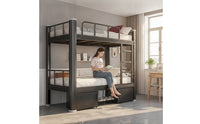 Bunk Bed with Shoe Shelf Space-Saving Metal Bunk Bed Heavy Duty Furniture for Students, Roommates, Dormitory, Apartment Housing