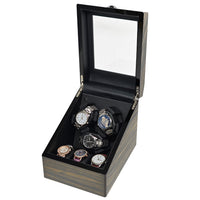 Sandalwood High-Gloss 3-Slot Watch Winder with 3 Storage Compartments
