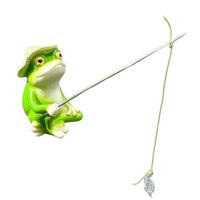 Seated Frog Ornament Fishing Rod Frog Figurine Raised Eyes for Balcony