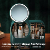 Portable Makeup Box with Mirror debrisresistant Cosmetics Case 3-Color light-emitting diode Lighting