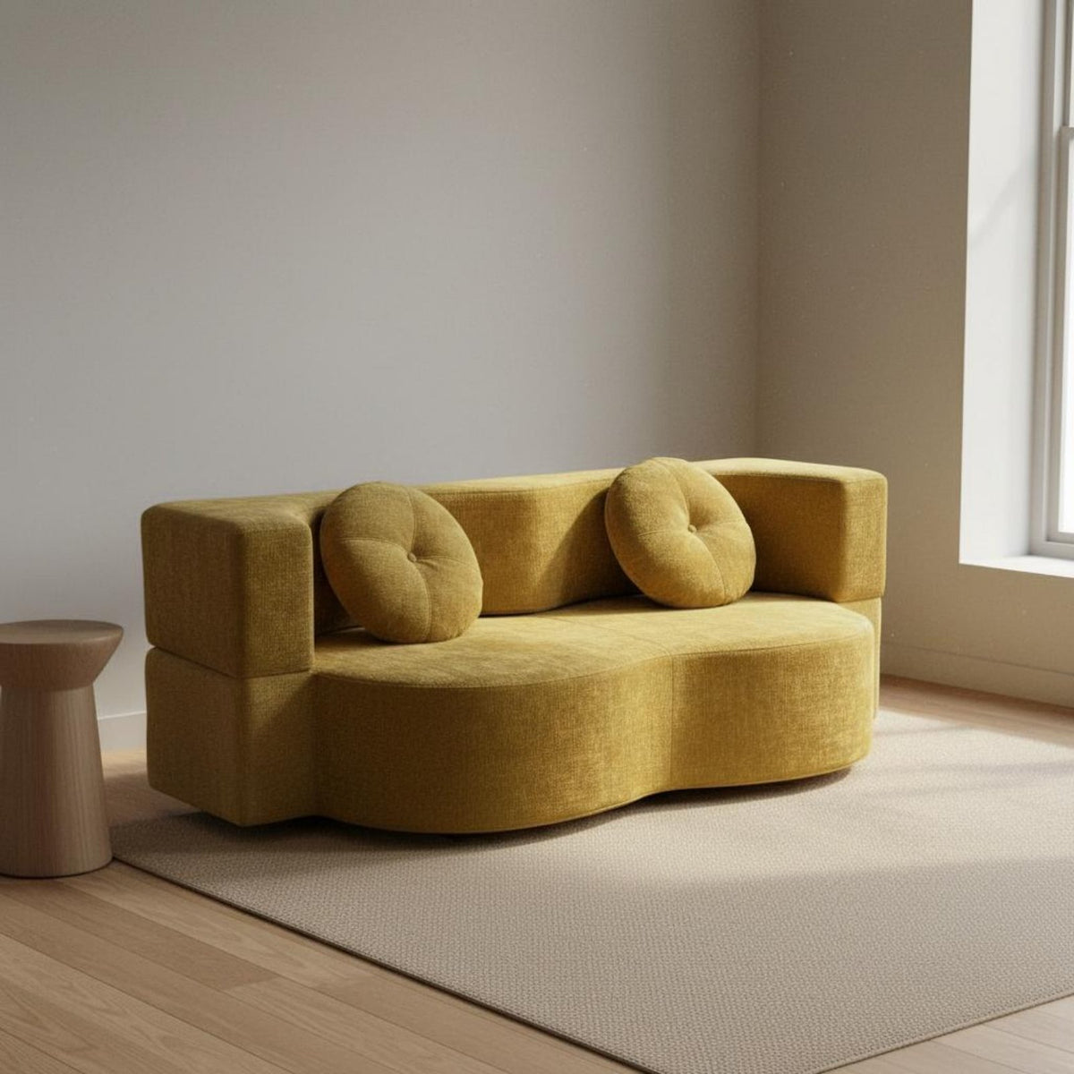 Chenille Textile Sleeper Sofa Foldable Modern Armless Futon Space Saving Curved Convertible Sofa for Small Apartment