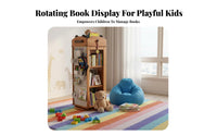 360-Degree Rotation children's Rotating Bookcase Rainbow Design Revolving Book Rack Floor-Standing Bookshelf Large Capacity for Toddlers, Students, Living Room, Reading Corner, Playroom, Nursery