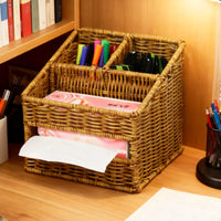 Woven Desktop Basket Compartmented Wicker-Style Organizer Basket Decorative