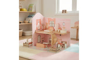 Wooden Dollhouse Pretend Play Dollhouse with Furniture Sturdy Playhouse for Daycare