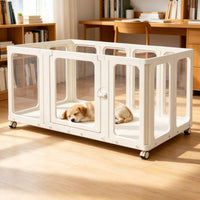 Transparent Pet Fence with Wheels Indoor Dog Fence with Door Portable