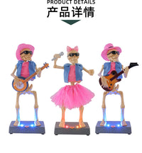 万圣节电动发光骷髅乐队万圣节音乐摆件多彩灯光骷髅玩具氛围装饰