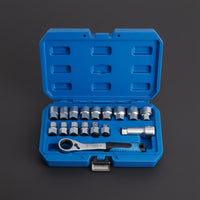 17 Pieces Reversible 12-Point Socket Set Hard to Reach Areas Through Socket Wrench Set Organized Storage for Auto Repair, Workshop, Garage