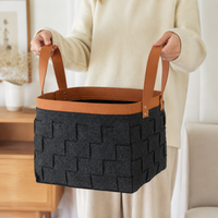 Pet Toy Basket, Felt Storage Basket Grey with Handles, Rectangular 39x30x28cm for Living Room, Firewood & Yarn