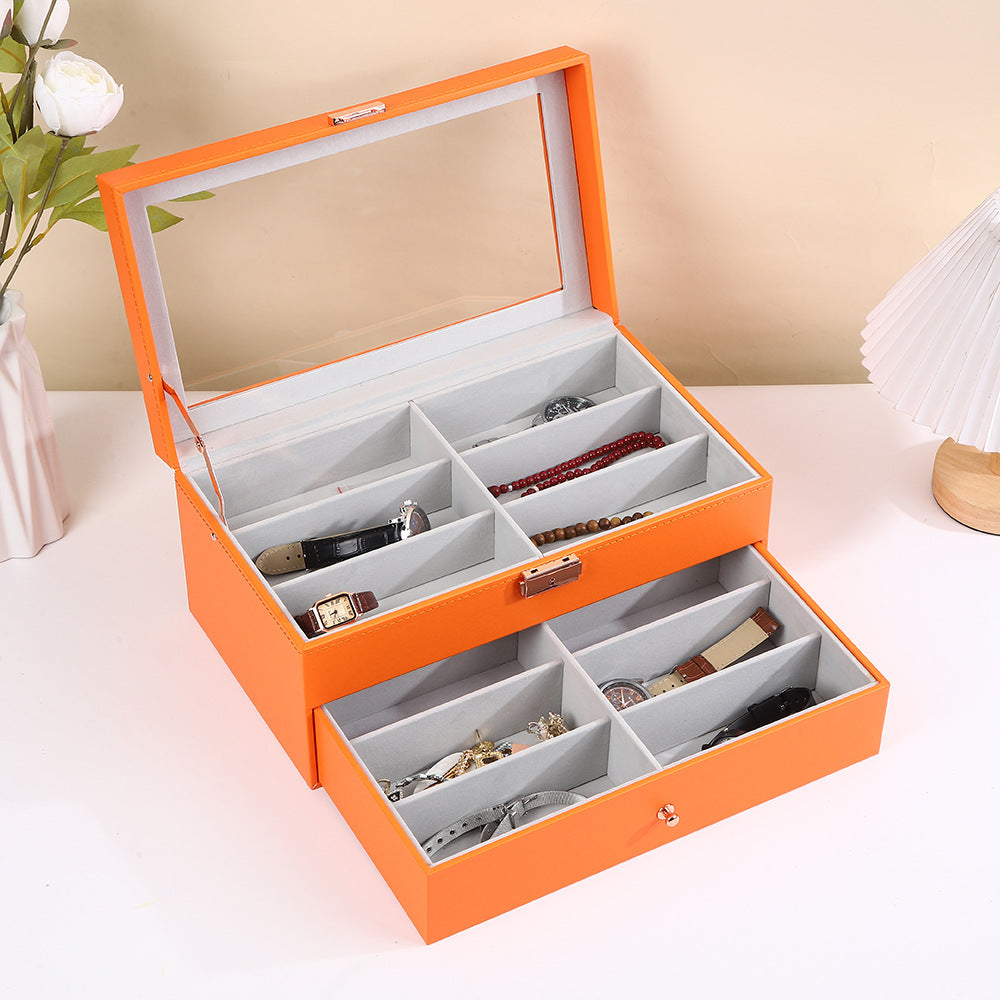 12-Slot Large-Capacity PU Leather Eyeglass Storage Box with Skylight