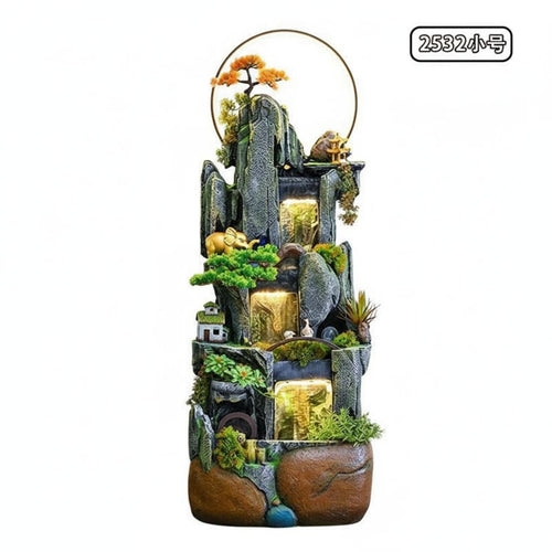 Rockery Waterfall Water Feature Indoor Fountain Feng Shui Ornament with Misting Function and LED Light for Relaxation Entryway Meditation Home Decoration