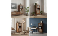 Slim Wooden Cabinet with Glass Door Easy Assembly Side Cabinet Freestanding Sideboard Compact for Renters, Living Room, Small Apartment, Hallway