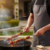 6 Pieces Stainless Steel Barbecue Skewer Heavy Duty Long Wooden Handle Skewer Food Grade Bbq Kebab for Picnic