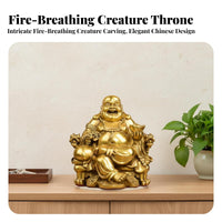 Good Fortune Symbol Laughing Buddha on Dragon Throne Intricacyed Craftsmanship Laughing Buddha Statue Golden Finish Feng Shui Ornament for Business Owners, Spirituality Seekers, Entrance Hall, Entranceway, Living Room, Storefront