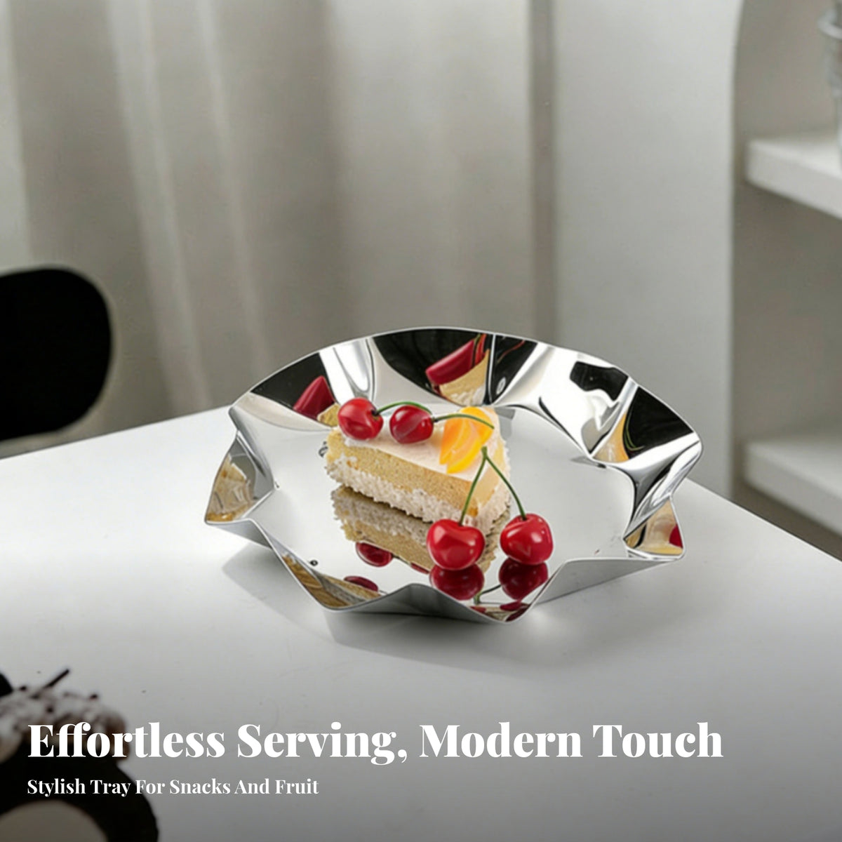 Mirror Finish Stainless Steel Tray | Folded Irregular Round Shape, Fruit Tray, for Coffee Table