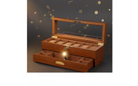 Two-Tier Watch Box Divided Compartments Glass Lid Watch Box Gold-Tone Hardware Rectangular