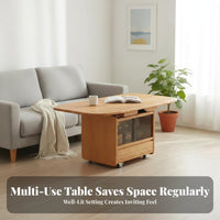 Convertible Coffee Table with Elevating Tabletop Adjustable Height Drop Leaves Solid Wood Construction and Smart Storage Suitable for Homeowners Small Areas Living Room Workstation