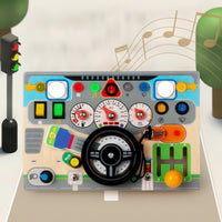 Busy Board with Lights and Hands-on Wooden Busy Board Fine Motor Educational Toy for Young Children, Kids, Playroom, Preschool, Travel