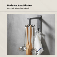 Wall-Mounted Rotating Kitchen Hook Rack, No-Drill, Space-Saving Utensil Storage