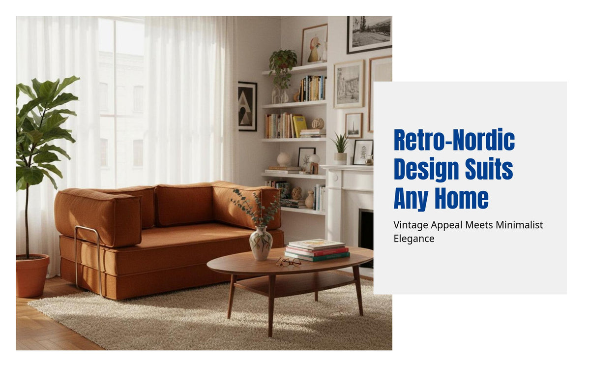 Mid-century Fabric Sofa Bed, Vintage Convertible Couch for Small Living Room, Removable Cover, Firm Foam Support
