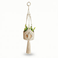 Cotton Rope Planter Net Lightweight Hanging Planter with Tassel Space-Saving