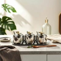 3 Pieces Condiment Jar Set with Space-Saving Tray Seasoning Box Set Seasoning Box with Cover for Kitchen Counter