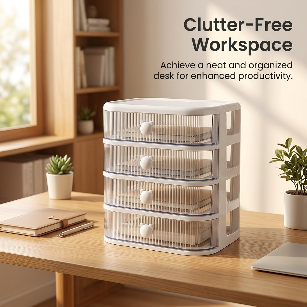 4 Tier Desktop Storage Organizer with Drawers Desk Box for Office Supplies, Stackable Small for Home Stationery