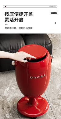Creative Goblet-Shaped No-Bend Trash Can with Wheels, 10L, Press-Open, Plastic