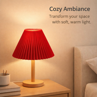 Bedside Table Lamp with Large Pleated Textile Lampshade for Living Room, Detachable with Metal Frame, Easy Install Hardware Included