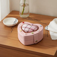 Heart Shaped Jewelry Box Multi-Functional Mini Portable Jewelry Case PU Leather Band and Earring Organizer for Women, Girls, Dressing Table