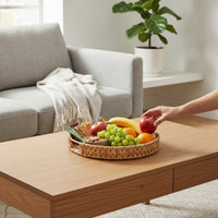 Woven Basket Tray Natural Straw Tray with Handles Shallow for Coffee Table