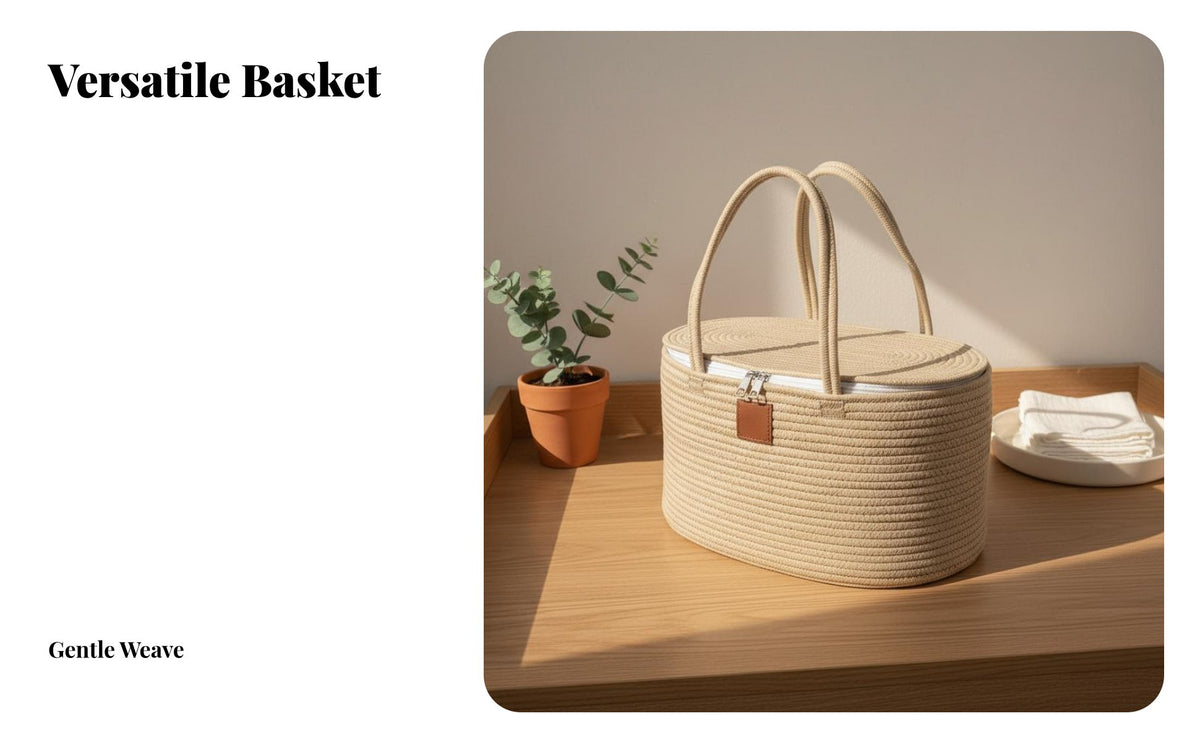 Diaper Tote Organizer Versatile Cotton Rope Diaper Tote Portable Nursery Storage Bin Versatile for Caregivers, Travel, Car