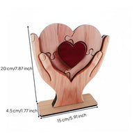 Wooden Heart Puzzle Ornament Handmade Heart Puzzle Statue Unique Grain Table Ornament for Parents, Office