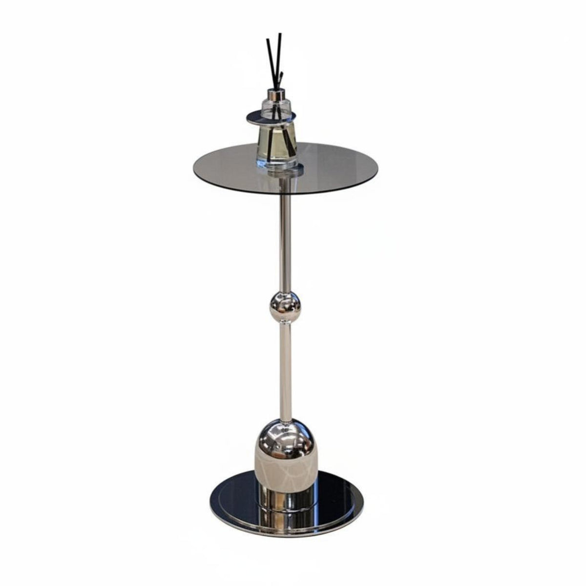 Round Glass-Top End Table Mixed Material Construction for Homeowners, Renters