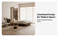 Standing Coat Rack with Mirror Wooden Clothes Stand Storage Organizer Garment Rack Combination with Shelves and Hooks Space-saving Function Suitable for Renters Adults Entryway Bedroom Apartment