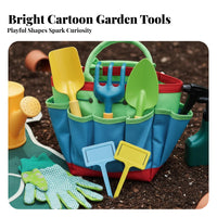 10 Pieces Kids Gardening Tool Set Child-Sized Kids' Gardening Tools Metal Heads Mini and Rake Set for Girls, Young Children, Outdoor, Sandbox
