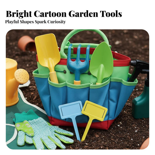 10 Pieces Kids Gardening Tool Set Child-Sized Kids' Gardening Tools Metal Heads Mini and Rake Set for Girls, Young Children, Outdoor, Sandbox